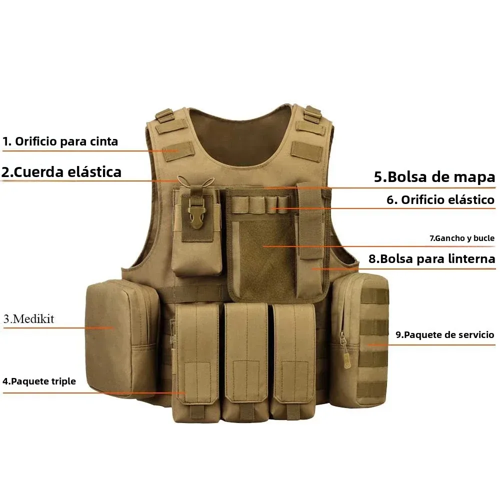 SINAIRSOFT-Chaleco táctico Airsoft, bolsas militares, protección Molle ajustable, pesca al aire libre, caza, Paintball, chaleco anfibio - imagen 3