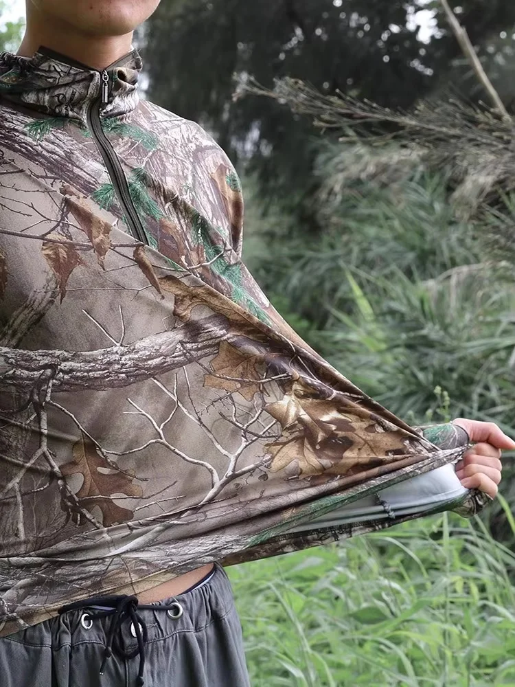 Summ-ropa fina y ligera de camuflaje biónico para caza y pesca, conjunto de 5 uds., sudadera con capucha para deportes al aire libre, pantalones, sombrero - imagen 5