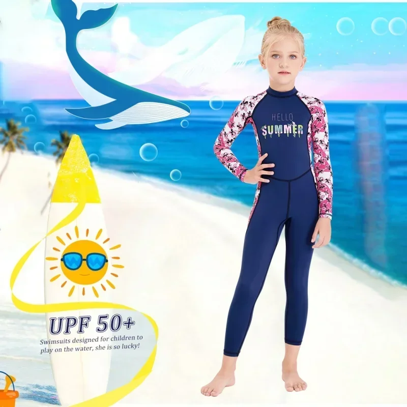 UPF 50+ Traje de baño de una pieza para buceo en la playa para niños y niñas, traje de baño protector solar de secado rápido para buceo - imagen 3