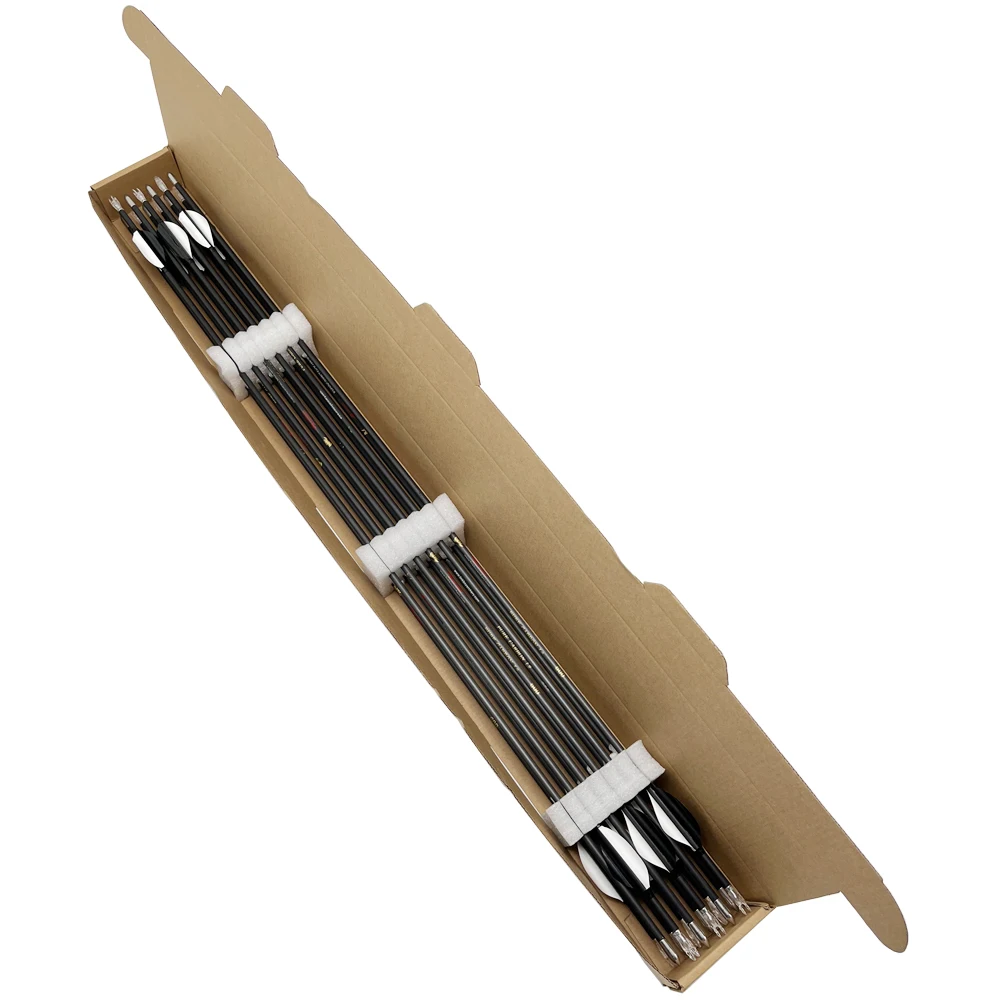 12 Uds Linkboy tiro con arco flechas de carbono puro ID4.2MM paletas giratorias flechas columna vertebral 400-1800 arco de caza - imagen 5