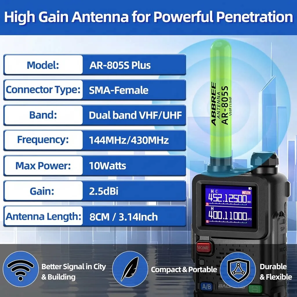 Antena ABBREE AR-805 PLUS AR-805S SMA hembra walkie-talkie doble banda - imagen 2
