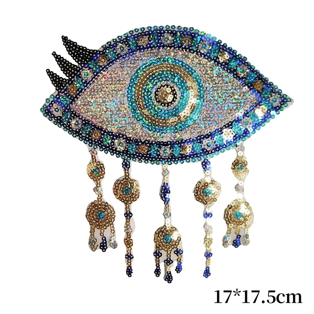 Parche de corazón de ojo de lentejuelas, mal de ojo, parches cosidos para planchar, accesorios de ropa, apliques de labios, pegatina bordada para ropa - imagen 2