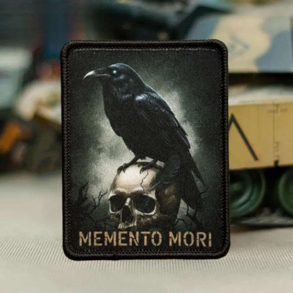Parche táctico calavera Memento Mori con gancho y bucle cuervo - imagen 4