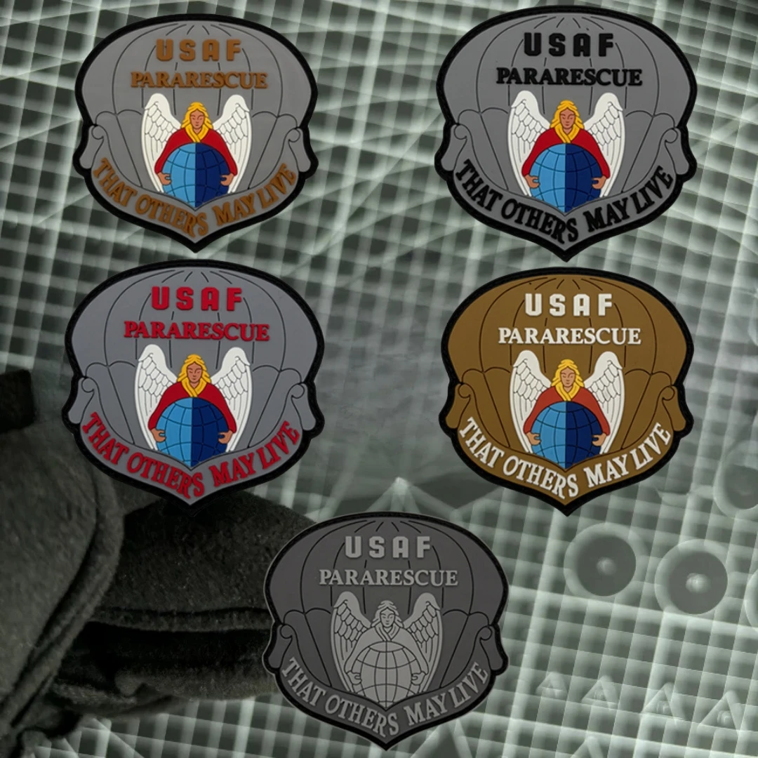 Emblema de PARARESCUE USAF, parche de gancho y bucle de PVC 3D, brazalete táctico de Arcángel Michael, insignia de moral militar, pegatinas para mochila