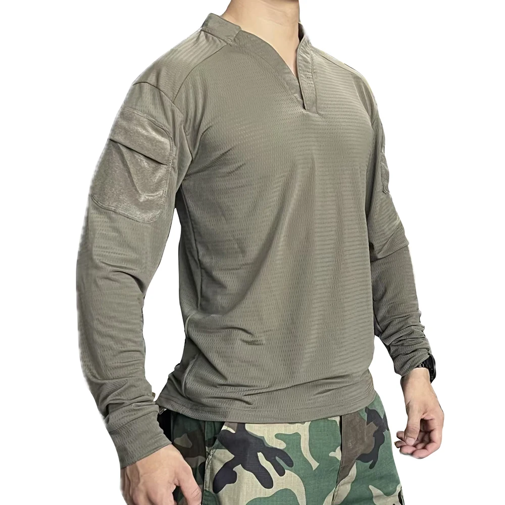 Camiseta táctica de secado rápido para hombre, camiseta de adiestramiento al aire libre, manga larga, bolsillo para el brazo - imagen 2