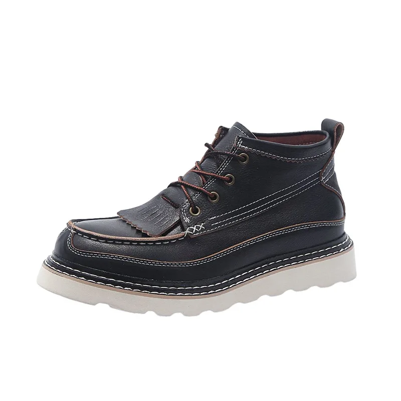 KOWM-zapatos de senderismo de piel de vaca para hombre, botas para caminar, botas de moto británicas, zapatos de trekking informales, botas de nieve de suela gruesa, zapatillas de deporte - imagen 5