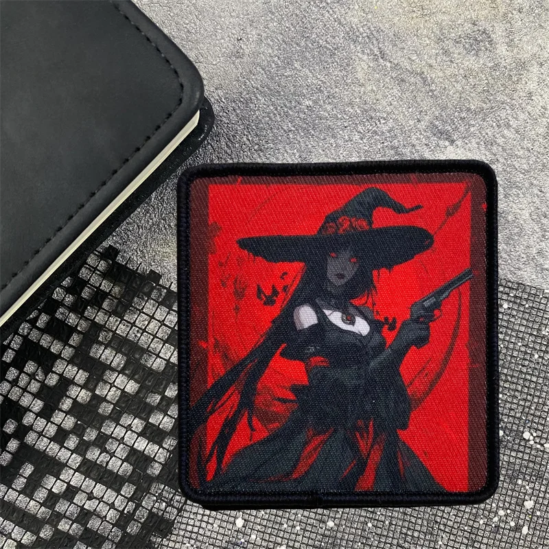 Insignia de moral de bruja táctica, brazalete negro y rojo, parches de tela del ejército militar, gancho y bucle, mochila, sombrero, accesorios, pegatinas - imagen 3