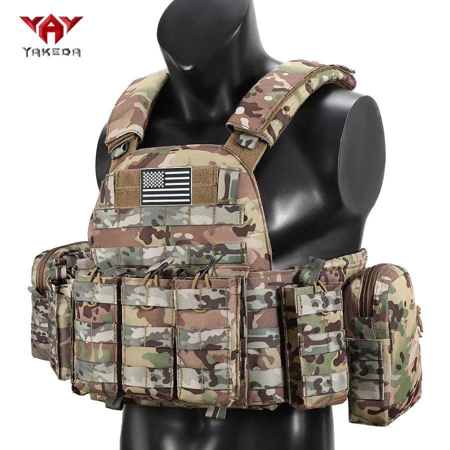YAKEDA El chaleco de caza de seis piezas viene con un bolso triple para equipamiento y un bolso grande y varios colgado en la parte posterior - imagen 2