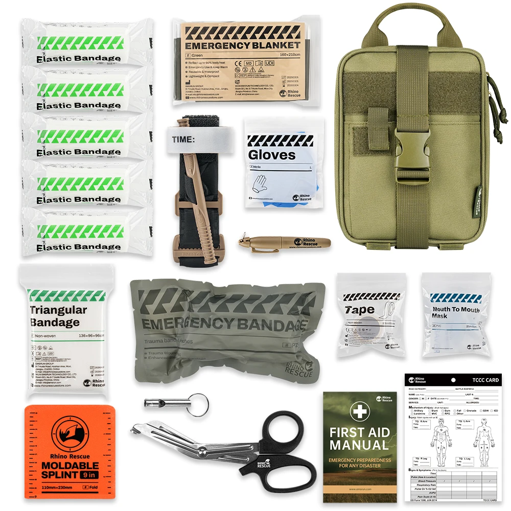 Kit de supervivencia de primeros auxilios Rhino, bolsa IFAK, kit de acampada suministrado con 20 artículos EMT para emergencias al aire libre - imagen 5