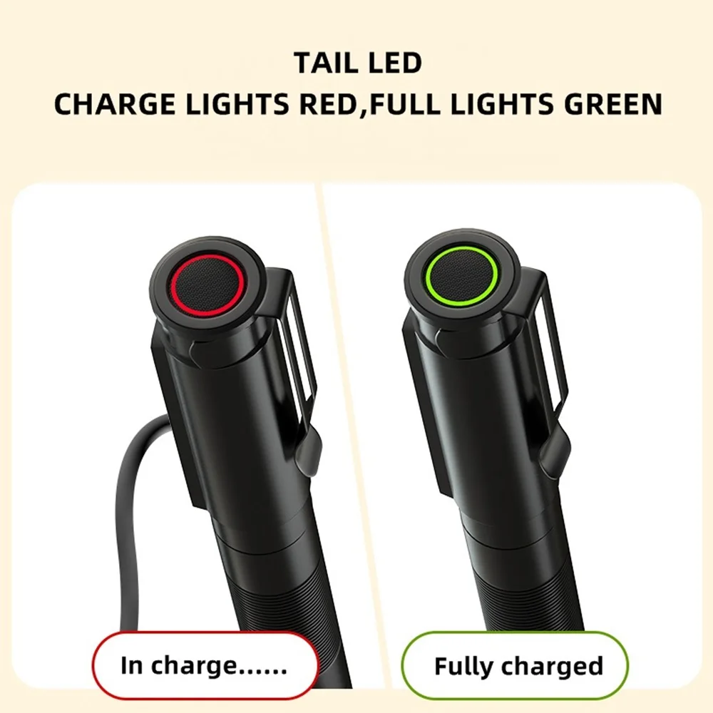 Mini lámpara de bolsillo con Zoom, linterna Led, linterna USB recargable, luz blanca, Camping, caminata, trabajo, iluminación de emergencia, antorcha de control - imagen 4