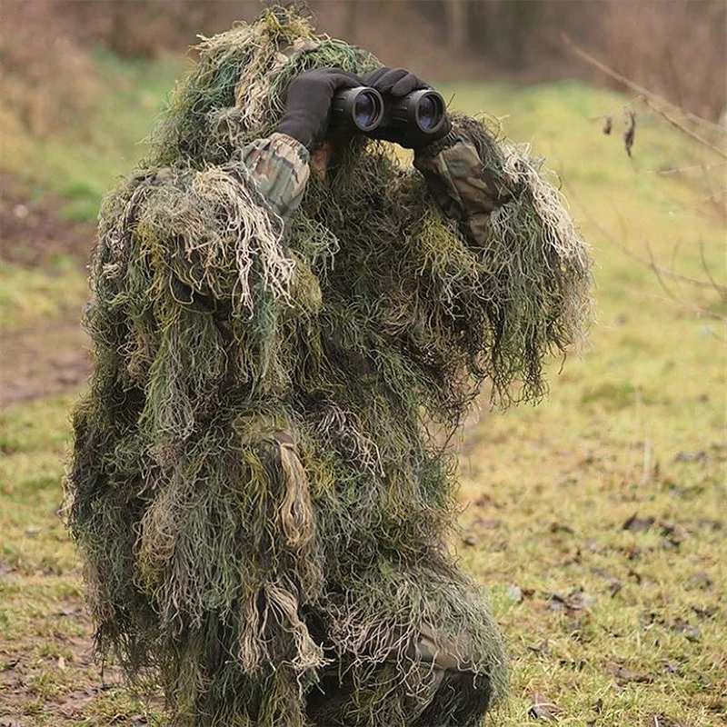 Traje Ghillie Airsoft transpirable al aire libre de camuflaje táctico de caza para reconocimiento y invisibilidad CS