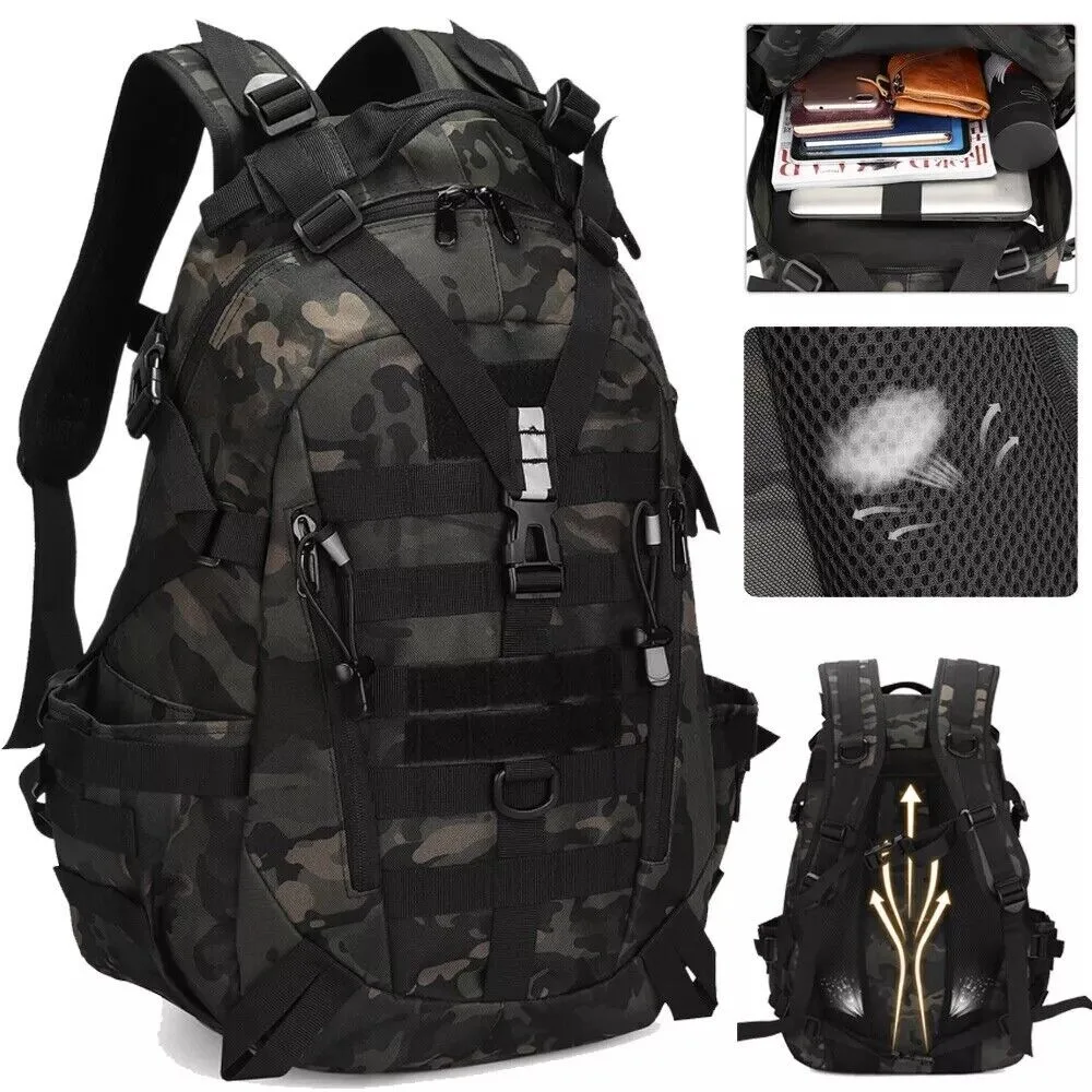 Mochila táctica gran capacidad panal 3D acolchada para senderismo
