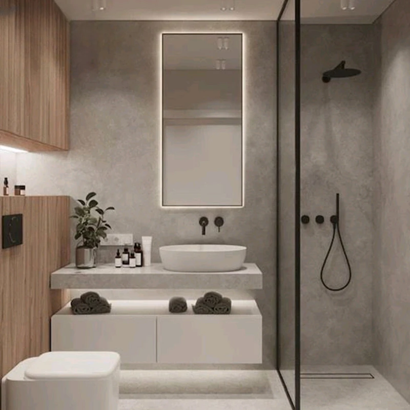 Armario de baño de estilo de lujo ligero y moderno, losa de piedra, lavado a mano, combinación de piscina, inodoro, lavabo personalizado montado en la pared - imagen 2