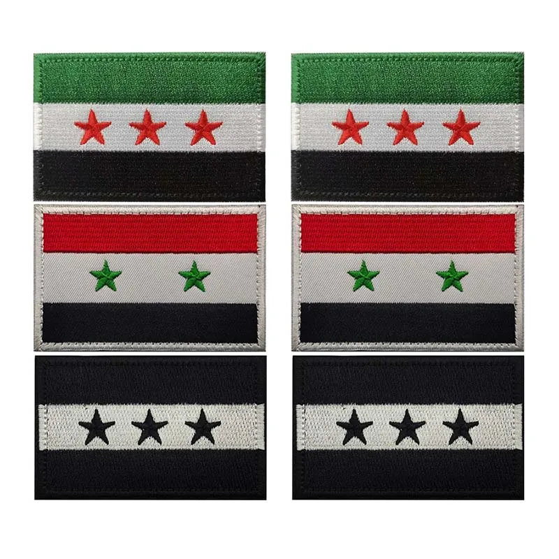 Parches bordados con apliques de tela con emblema de bandera siria con gancho y bucle, insignias tácticas militares, pegatinas para ropa en brazalete