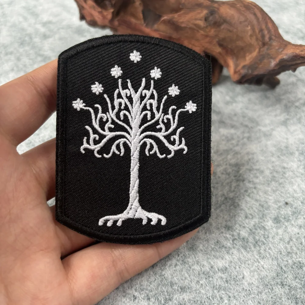 Parche bordado de árbol de Gondor, insignias de moral militar táctica, parches de bucle de gancho, pegatina para mochila para brazalete de ropa
