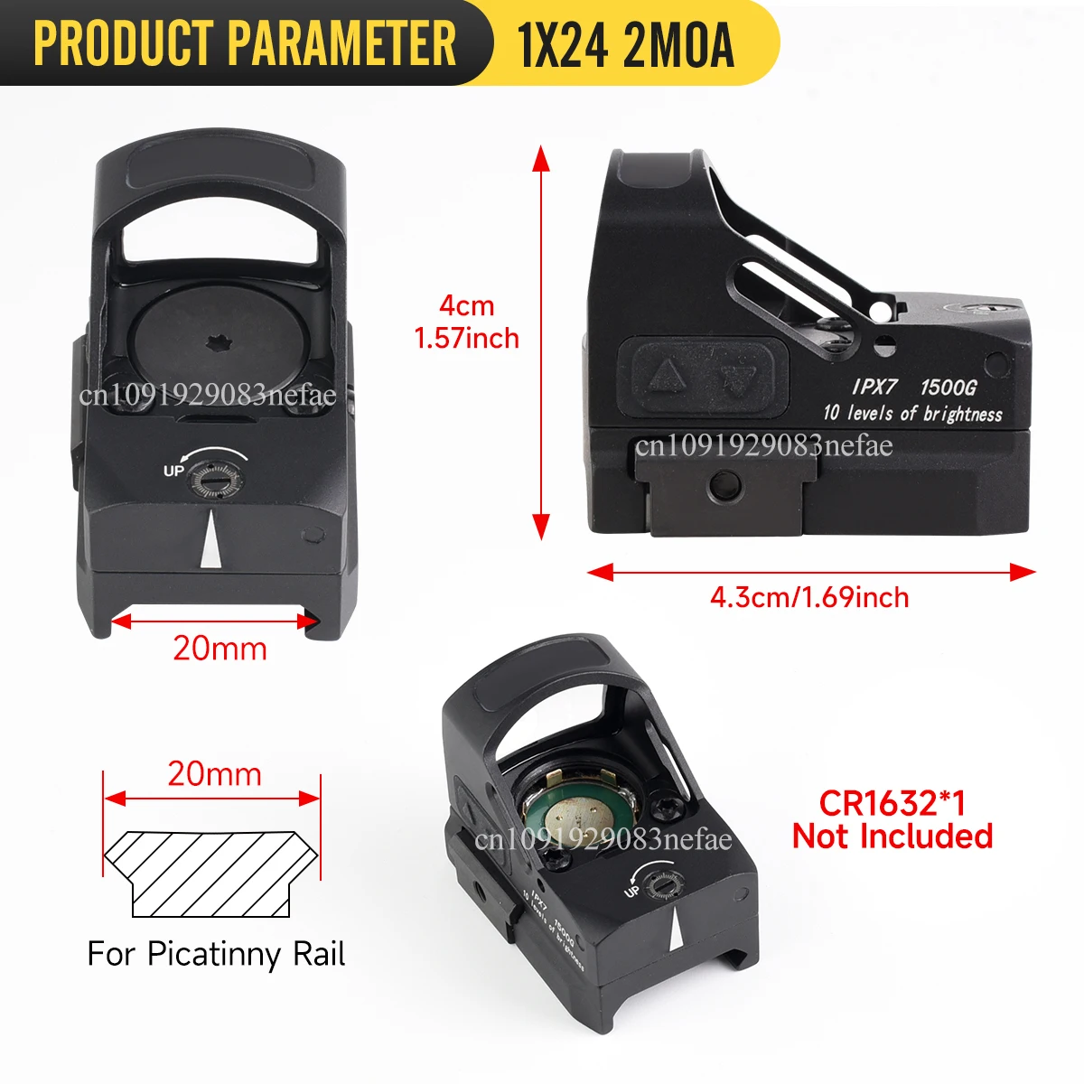 Mira táctica HOW * E 2 MOA, 1x24mm, punto rojo, huella RM, iluminación roja/verde con movimiento despierto para mira telescópica de Rifle de carril Picatinny - imagen 5