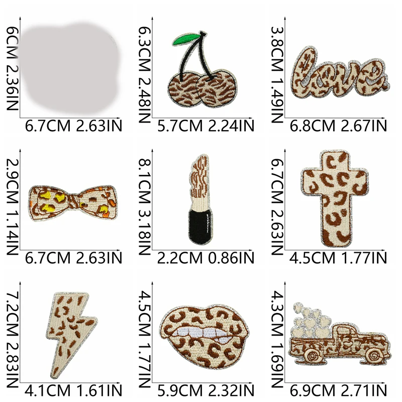 10 unids/lote de parches bordados de la serie con estampado de leopardo de dibujos animados, parches para planchar para ropa, parche para labios de cereza y mariposa, chaqueta DIY - imagen 5