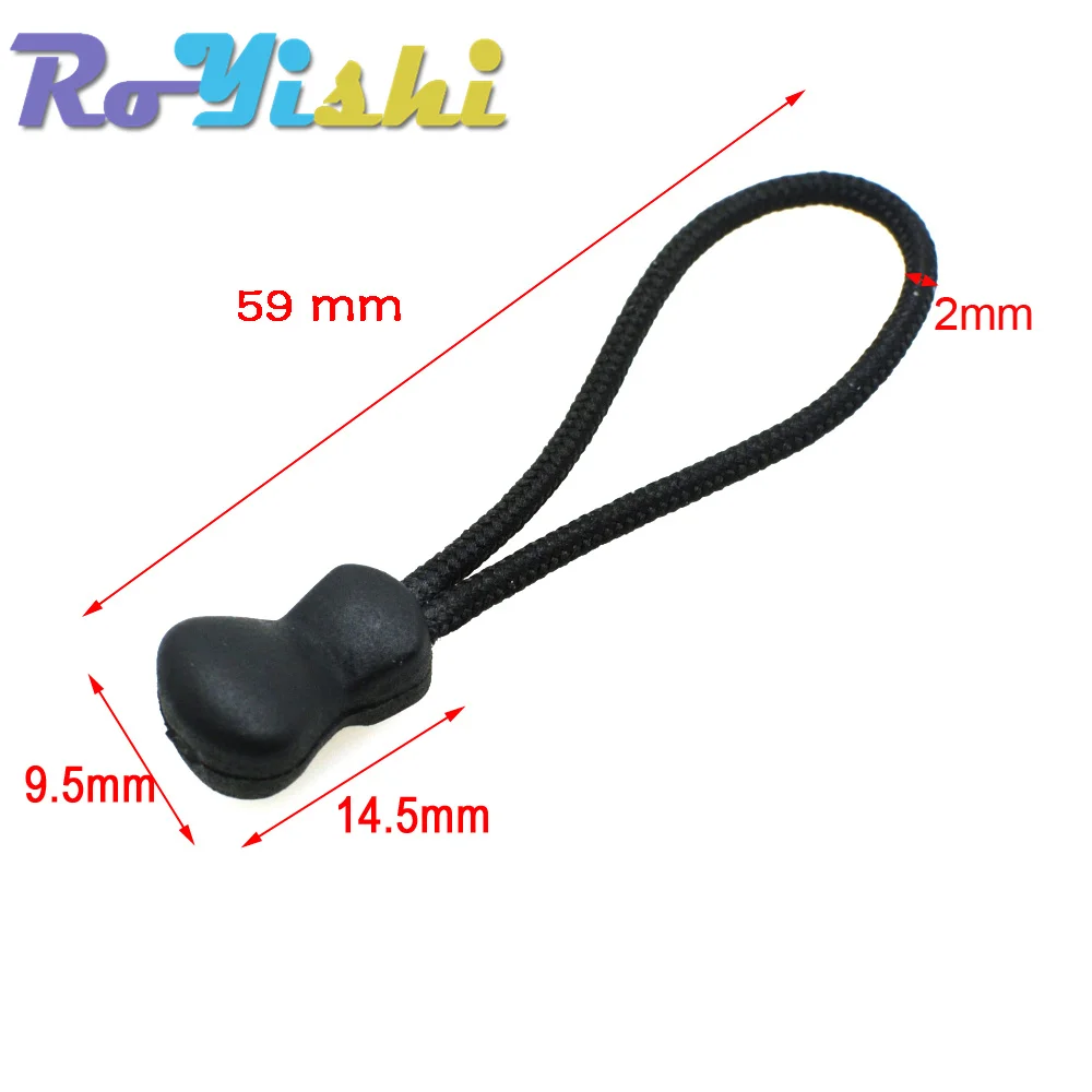 Tiradores de cremallera, extremos de cordón, Correa Lariat negra para accesorios de ropa, 10 unids/lote por paquete - imagen 2