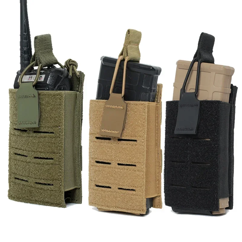 Bolsa táctica para revistas de 5,56mm M4 M16 AR15 AK Molle, soporte magnético cortado con láser, bolsa Universal para walkie-talkie, bolsa para Radio de caza - imagen 2