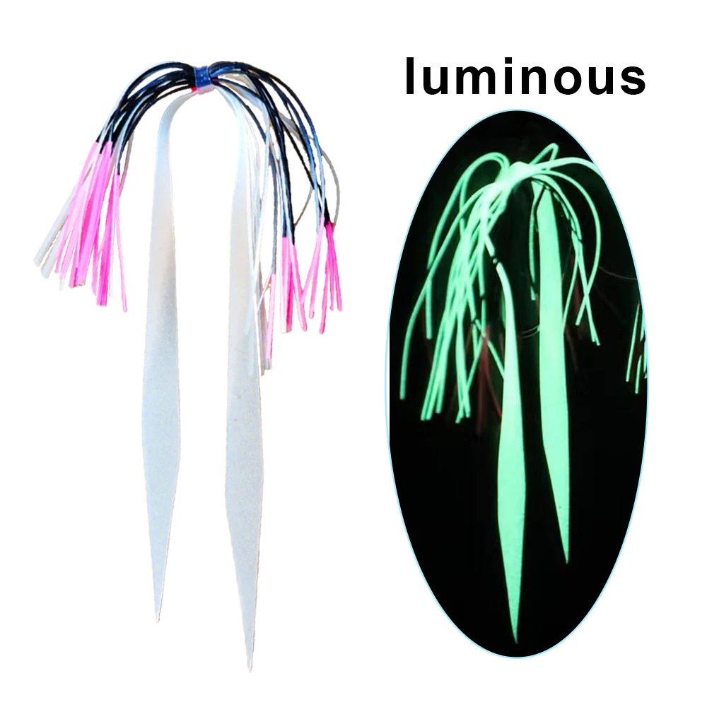 10 Uds. De remolques de anzuelo que brillan en la oscuridad, falda de goma de silicona, señuelo de pesca, remolques giratorios, atado de Jigging, accesorios de pesca - imagen 2