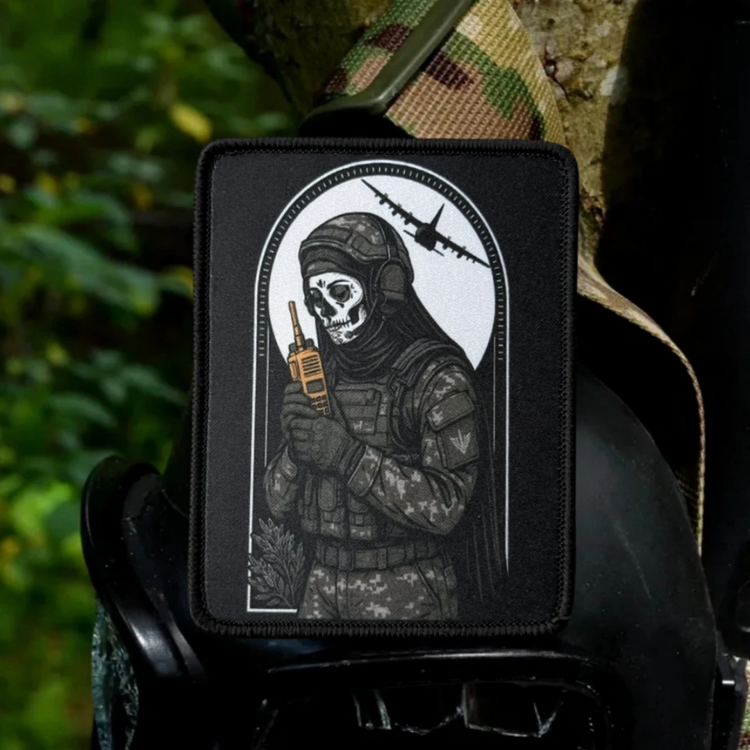 Parche táctico de moral de Dron Chevron esqueleto, parches de gancho y bucle bordados para ropa, pegatina de mochila militar táctica - imagen 4