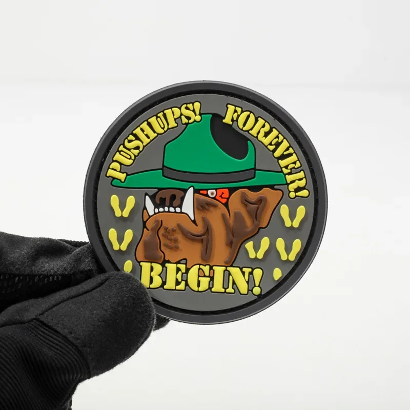 PUSHUPS FOREVER BEGIN parche 3D PVC, insignia de moral táctica militar, gancho y lazo, brazalete, mochila, ropa, pegatinas decorativas - imagen 3