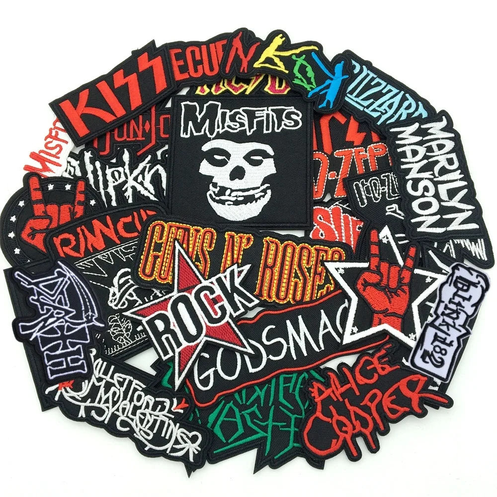 25 unids/lote de parches de banda de Rock para ropa, parches bordados para planchar, música, ropa DIY, pegatinas de rayas, chaqueta de costura - imagen 5