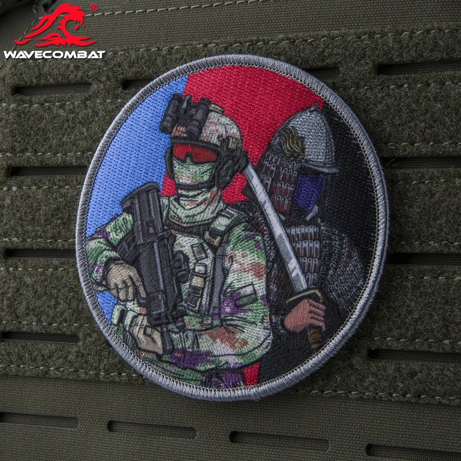 Armored Samurai And Camouflage Warrior Embroidery Patch Round Badge for Clothing Backpack Decoration - imagen 2