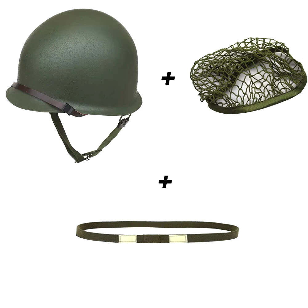 Casco de soldado M1 de la Segunda Guerra Mundial, casco americano para hombre, cubierta de red, ojo de gato, equipo integrado, combinación de casco de Metal - imagen 2