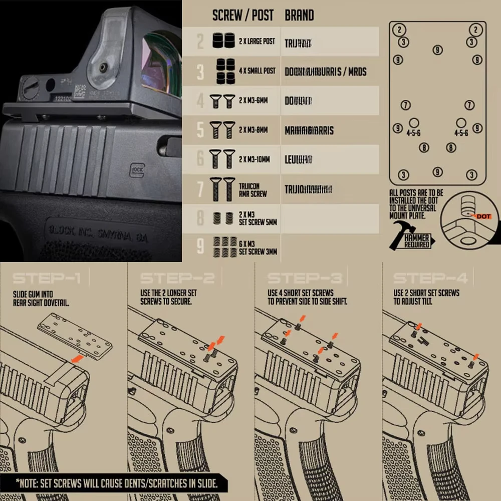 Placa de montaje de mira trasera Universal, mira réflex de punto rojo con huella táctica TRIJICON SRO RMR de Metal para Rifle y pistola Mos Glock - imagen 5