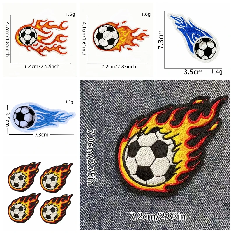 Parche termoadhesivo bordado fuego fútbol para ropa coser o planchar - imagen 4