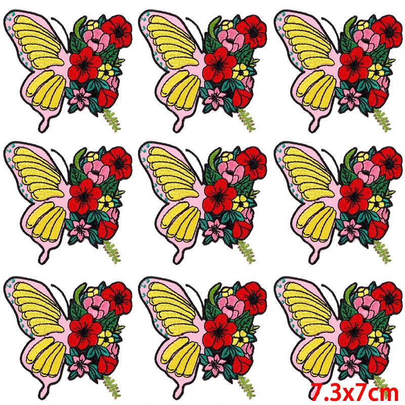 Parche de flores y mariposas para planchar en la ropa, parches bordados de dibujos animados para costura de ropa, insignias fusionables, 10 unidades por lote - imagen 3