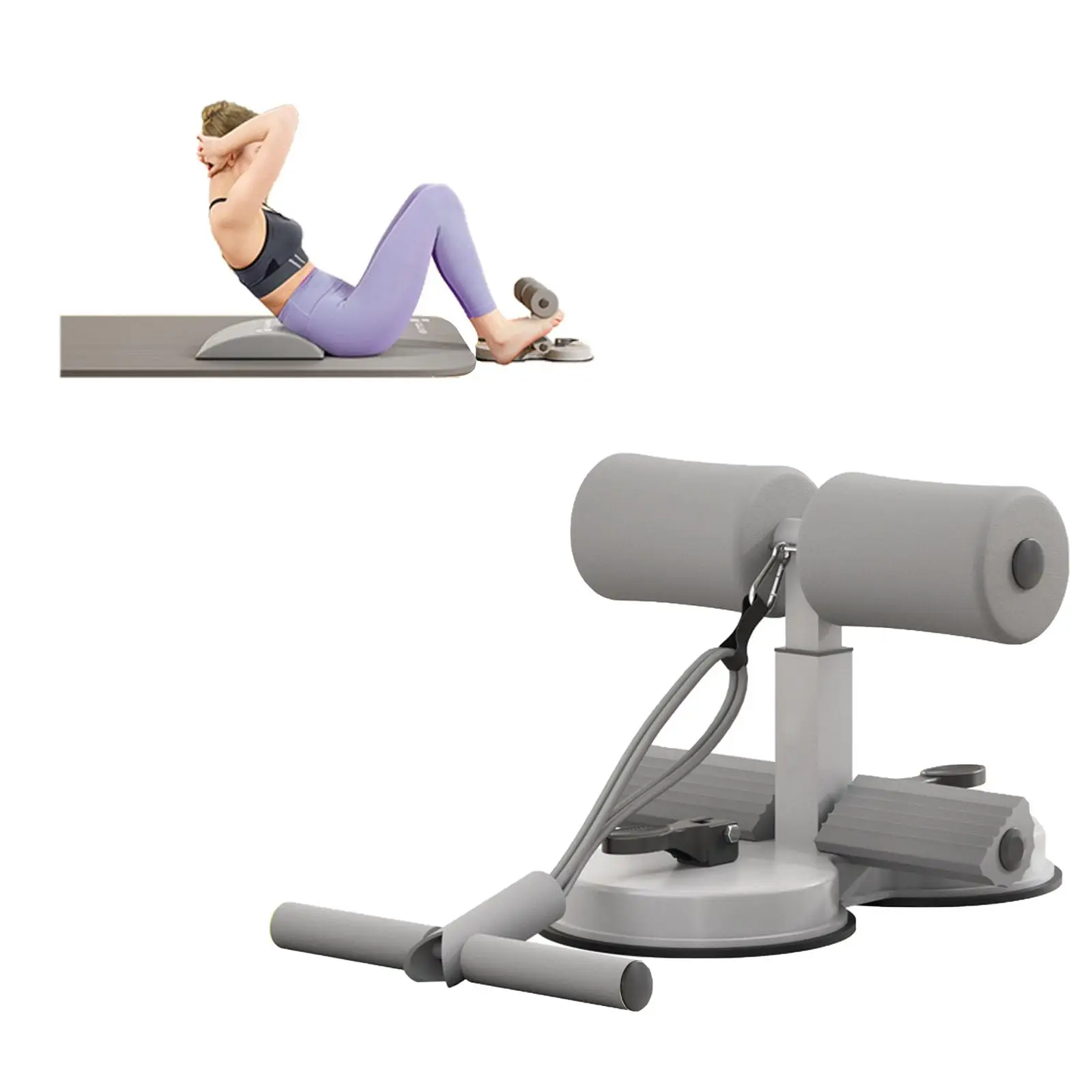 Barra para sentarse, soporte de suelo ajustable portátil para sentarse con 2 ventosas fuertes y 1 banda de resistencia, dispositivo de asistencia para barra de sentarse