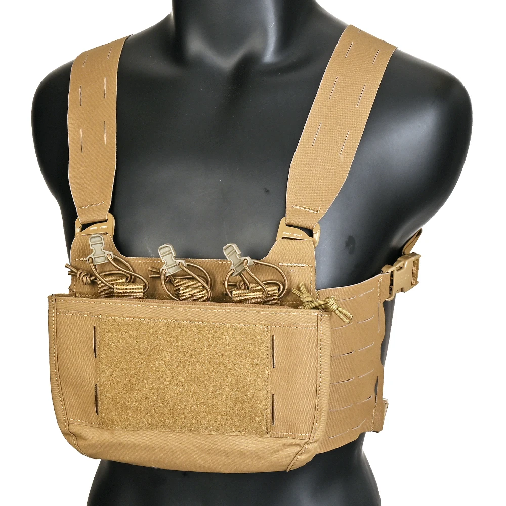 Placa táctica, aparejo de pecho, solapa frontal doble, inserción de revista Triple, bolsa Kangroo, arnés en H ancho, ranuras cortadas con láser, chaleco de caza - imagen 3