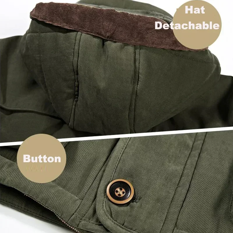 Chaquetas de invierno para hombre, chaqueta cálida de lana gruesa de terciopelo con múltiples bolsillos, abrigos con capucha para hombre, Parkas militares de talla grande 5XL 6XL - imagen 4