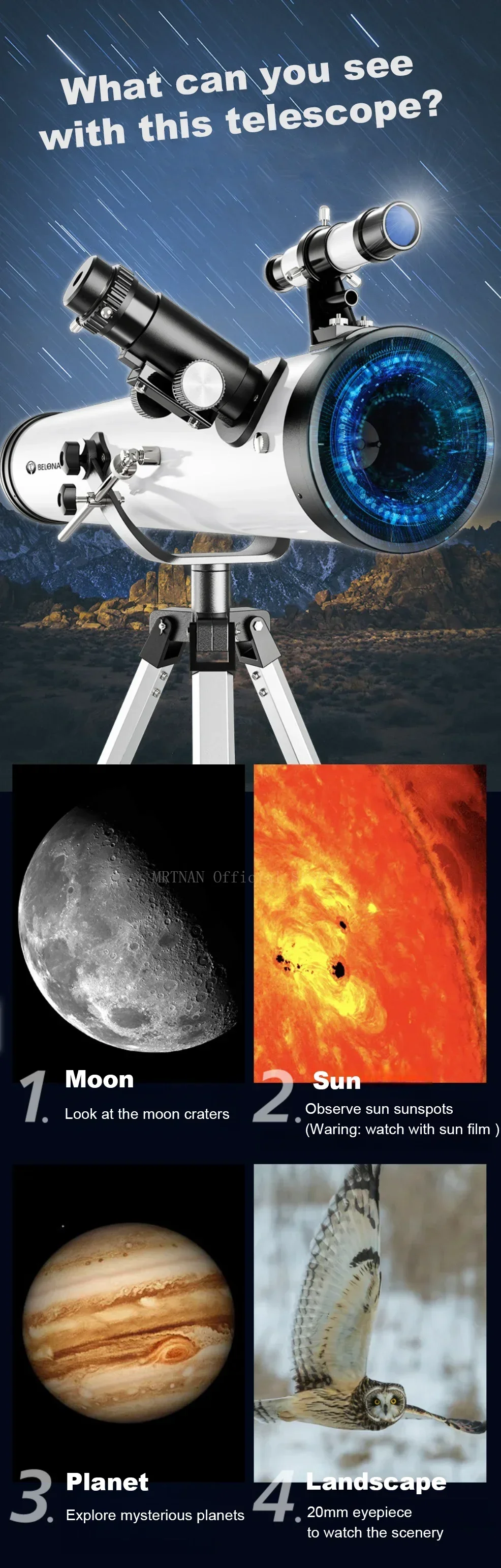 Vista de detalle lunar y estructura óptica