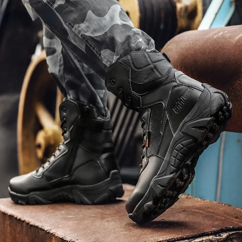Botas tácticas de combate de cuero para hombre, zapatos de seguridad para entrenamiento de campo, impermeables, transpirables - imagen 4
