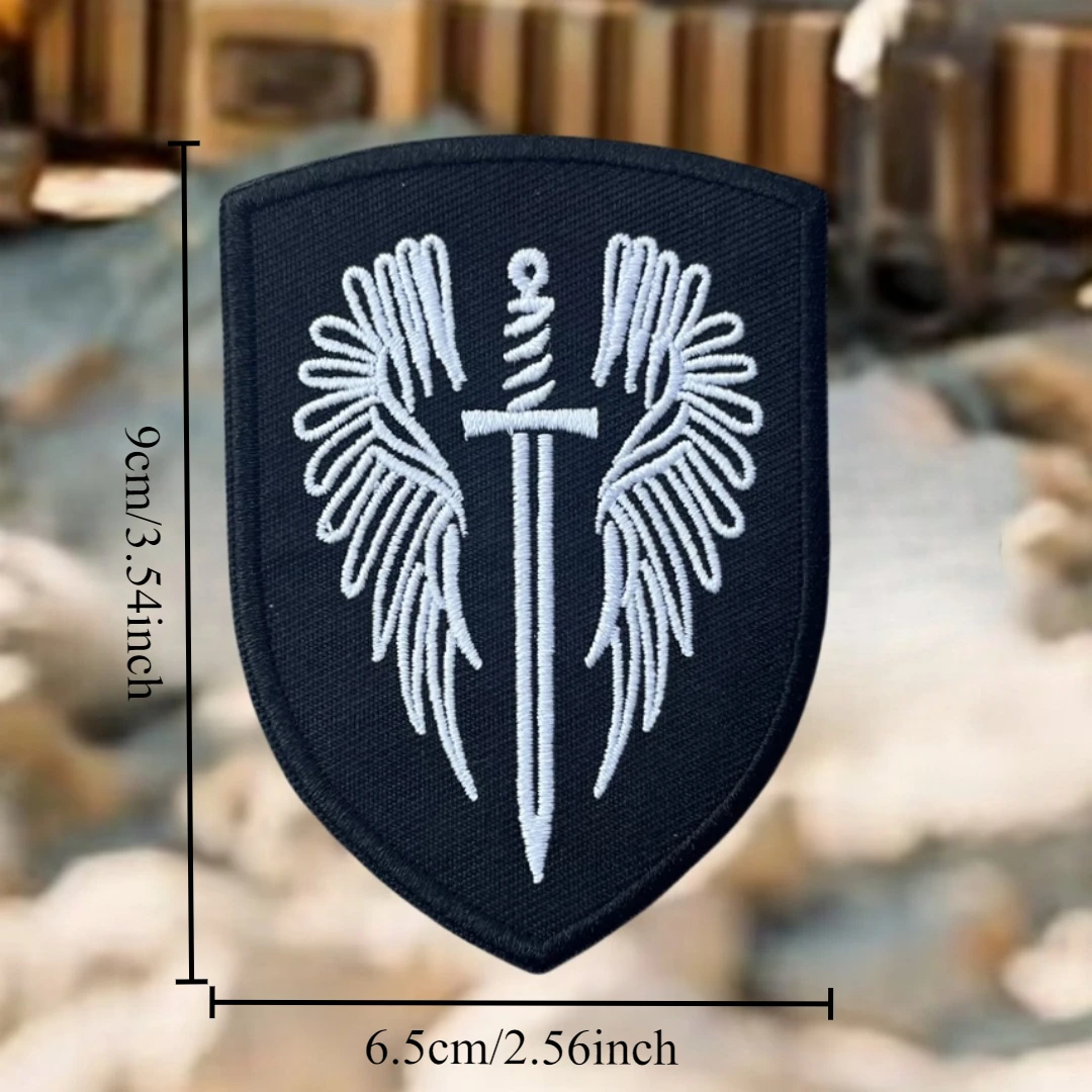 Parche de insignia de moral de espada y alas de Arcángel, emblema militar, brazalete táctico, gancho bordado y bucle, pegatinas para mochila de ropa - imagen 3