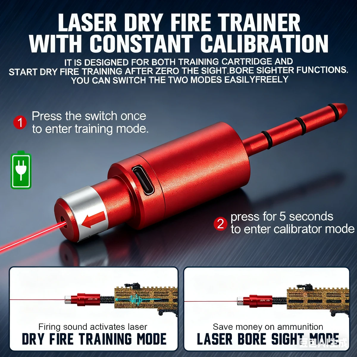 12GA 9mm 22LR 223rem controlado por voz entrenador de emisión láser rojo disparar láser entrenamiento de fuego seco calibrador de luz infrarroja - imagen 5