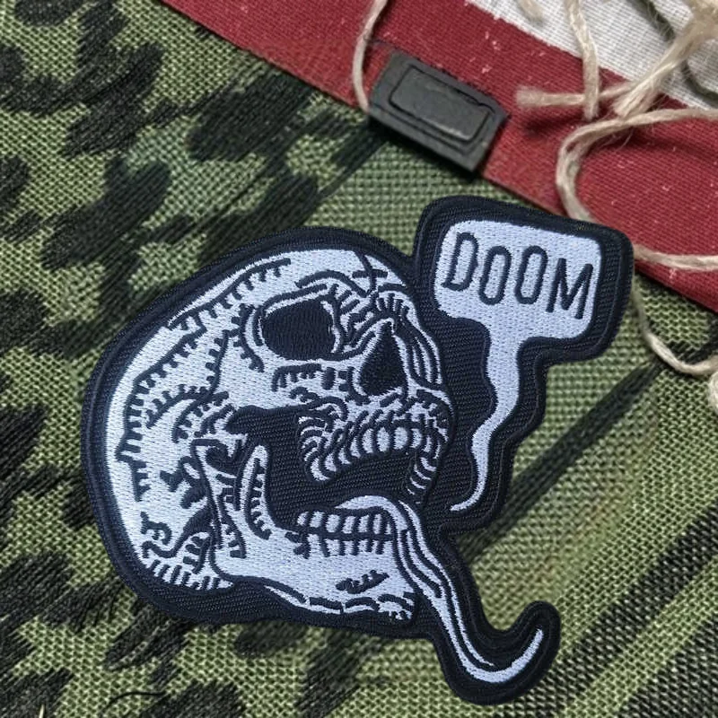 Parche bordado de calavera DOOM, chaleco táctico, sombreros con gancho y bucle, insignia de moral, mochila, pegatinas decorativas, parches para brazalete para ropa - imagen 4