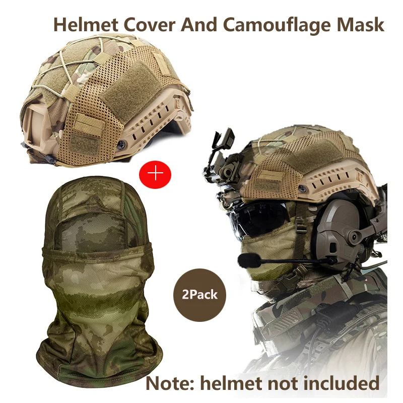 Funda para casco, cubierta de máscara de tela de camuflaje para casco rápido Airsoft, cordón de choque con bucles de nailon para caza, tiro y accesorio de Paintball