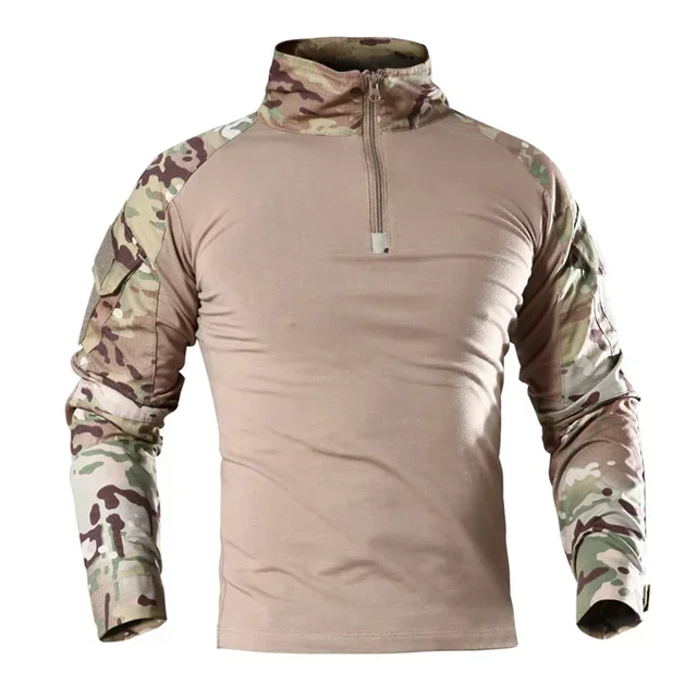 Camisetas tácticas para senderismo al aire libre para hombre, camisa de combate militar del ejército CP de camuflaje de manga larga para caza y escalada, ropa deportiva de algodón - imagen 2