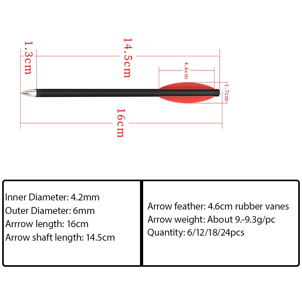 6/12/18/24 Uds pernos de ballesta de tiro con arco 16cm flechas de carbono ID4.2mm OD6mm de alta resistencia para arco caza al aire libre deportes de tiro - imagen 4