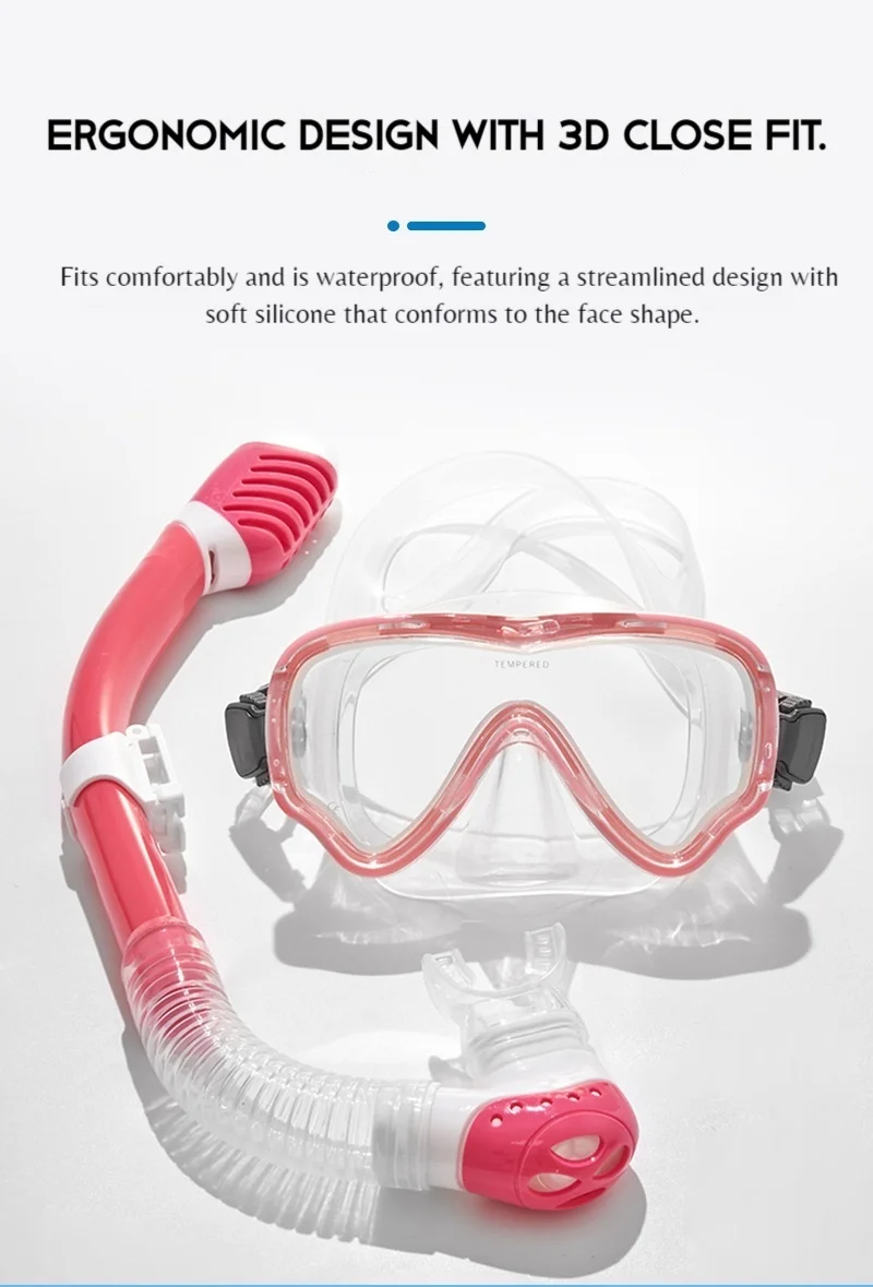 JSJM-mascarilla de buceo para niños, conjunto de snorkel, gafas de natación antifugas, antiniebla, gafas de vista panorámica de vidrio templado, regalo para niños y niñas jóvenes - imagen 4