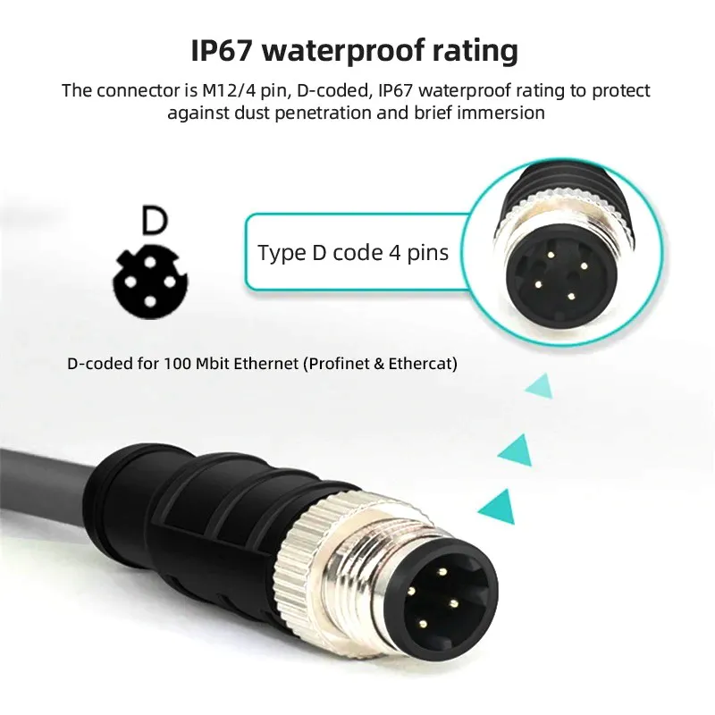 CY-Cable macho tipo D M12, 4 pines, RJ45, Cat5e, Lan, red Ethernet, aplicaciones industriales, IP67 - imagen 5