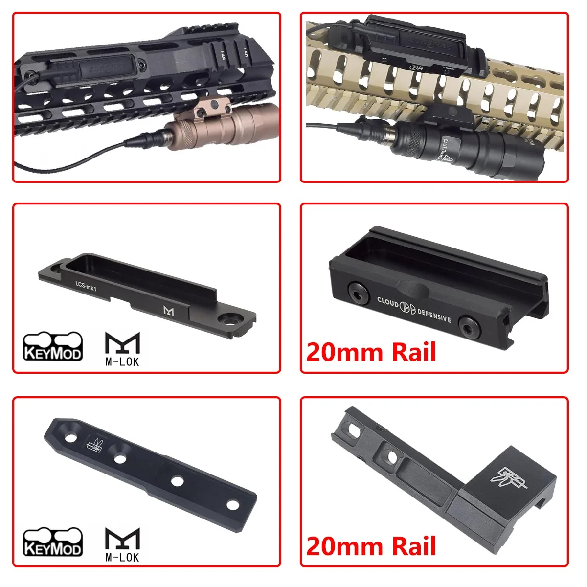Luz exploradora táctica SureFire M600 M600B M300 con CLOUD DEFENSIVO LCS LCSMK1 ST07 interruptor de cinta Thorntail soporte de luz compensada