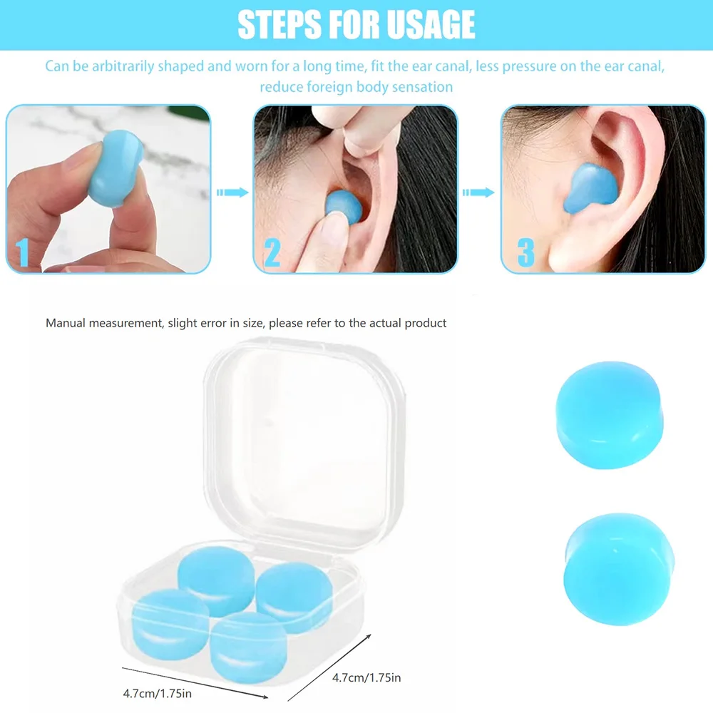4 tapones para los oídos de silicona: cancelación de ruido para dormir, nadar y viajar |   Protección auditiva antiruido y reutilizable - imagen 2