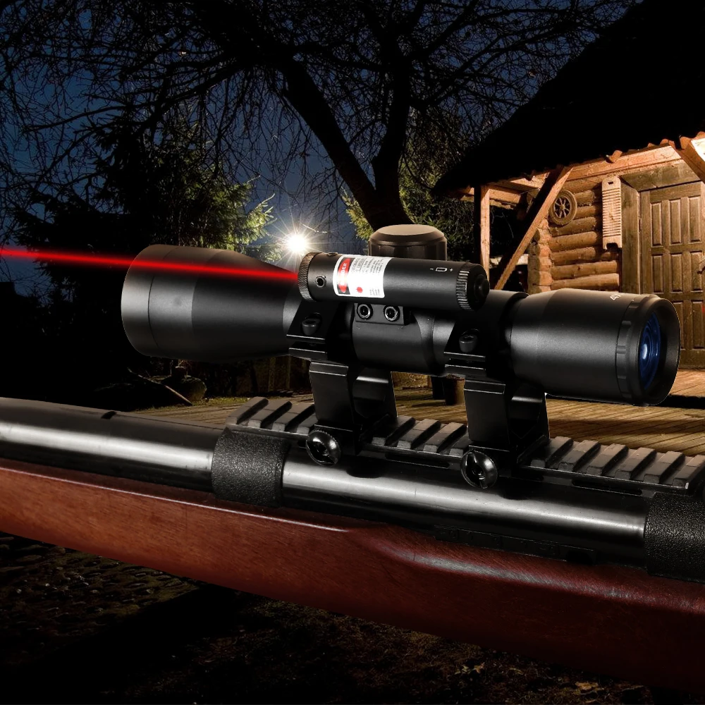 Mira telescópica combinada láser 4x32 para óptica de caza, mira telescópica para Rifle de aire para Riflescope Airsoft de 11/20mm con mira láser - imagen 4