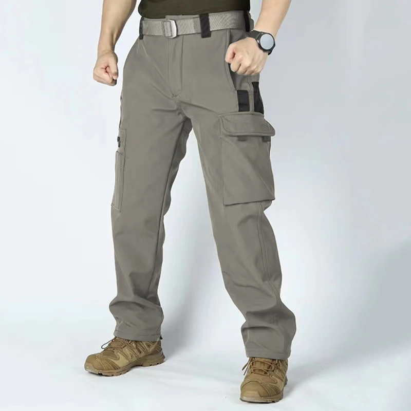 Pantalón de trabajo táctico para hombre, pantalón Cargo de lana de invierno, 1/2 Uds., pantalones SoftShell impermeables, pantalones resistentes al desgaste para exteriores con múltiples bolsillos - imagen 4