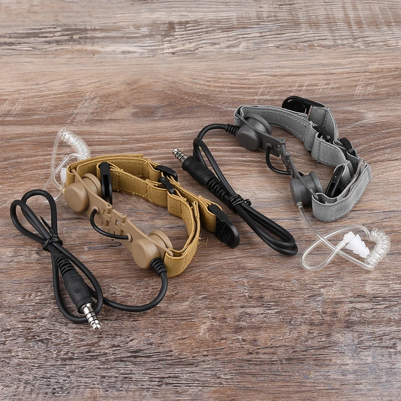Wadsn auriculares tácticos de conducto de aire de garganta, auriculares con micrófono laríngeo de cuello con Kenwood U94 PTT para Moto Midland Walkie Talkie - imagen 3